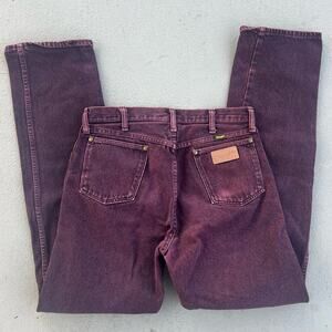 Vintage 90s Wrangler Maroon Plum Overdyed Cowboy Cut Acid Wash Jeans 33x36 13MWZ